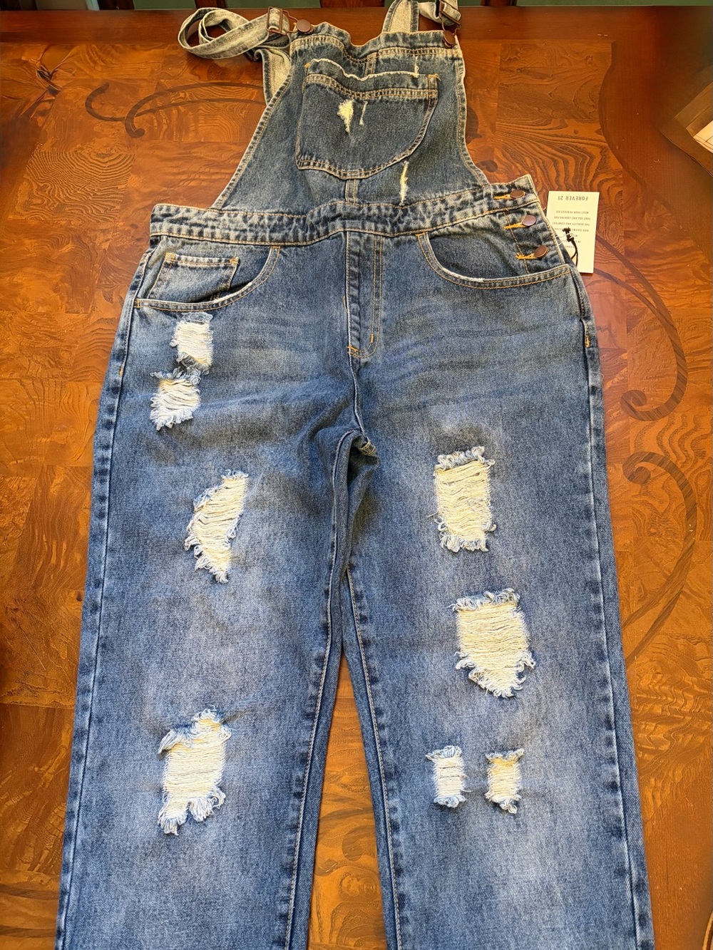 Forever 21 Distressed Blue Denim Overalls